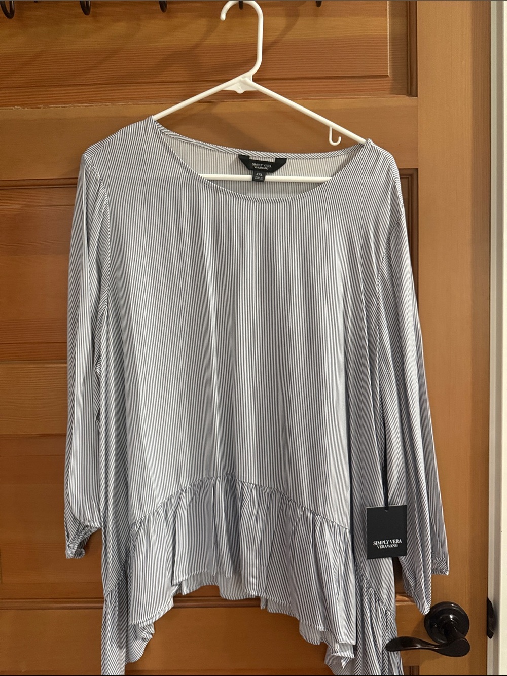 Simply Vera Vera Wang Light Blue & White Striped Ruffle-Hem Tunic